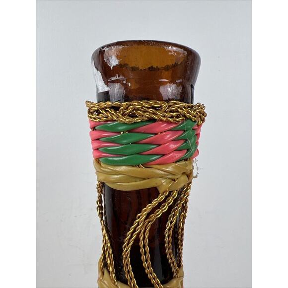 Amber‎ Glass Wine Decanter Genie Bottle Multi-Color Woven Vinyl 13-1/2 inches - Picture 3 of 8